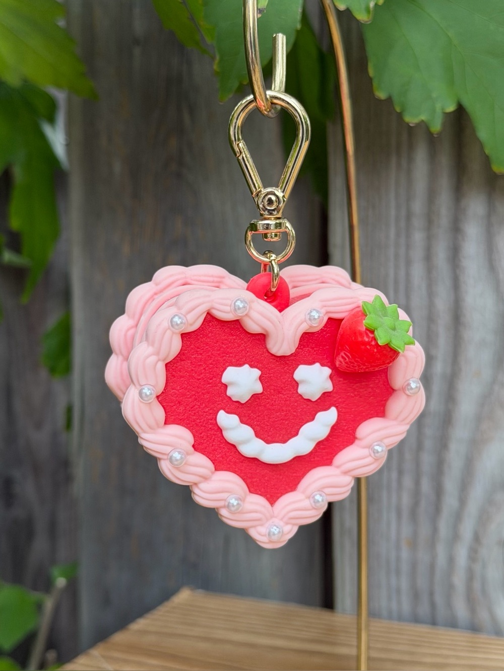 Bath & Body Works Strawberry Cake Heart PocketBac Sanitizer Holder Keychain